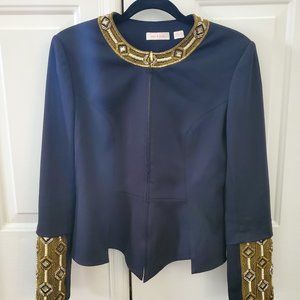 Sass & Bide Navy Blue Zip Front Jacket Blazer Bead